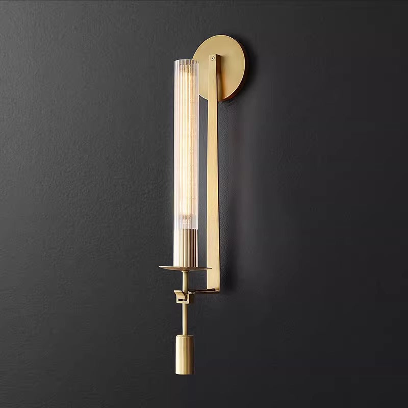 Black Brass Ribbed Glass Wall Sconce