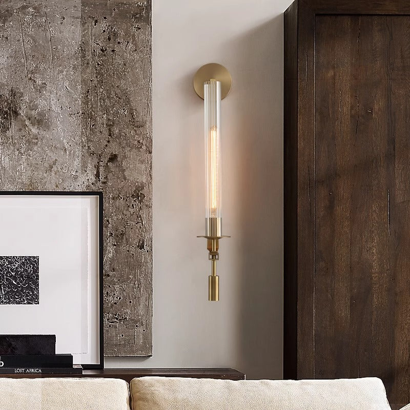 Black Brass Ribbed Glass Wall Sconce