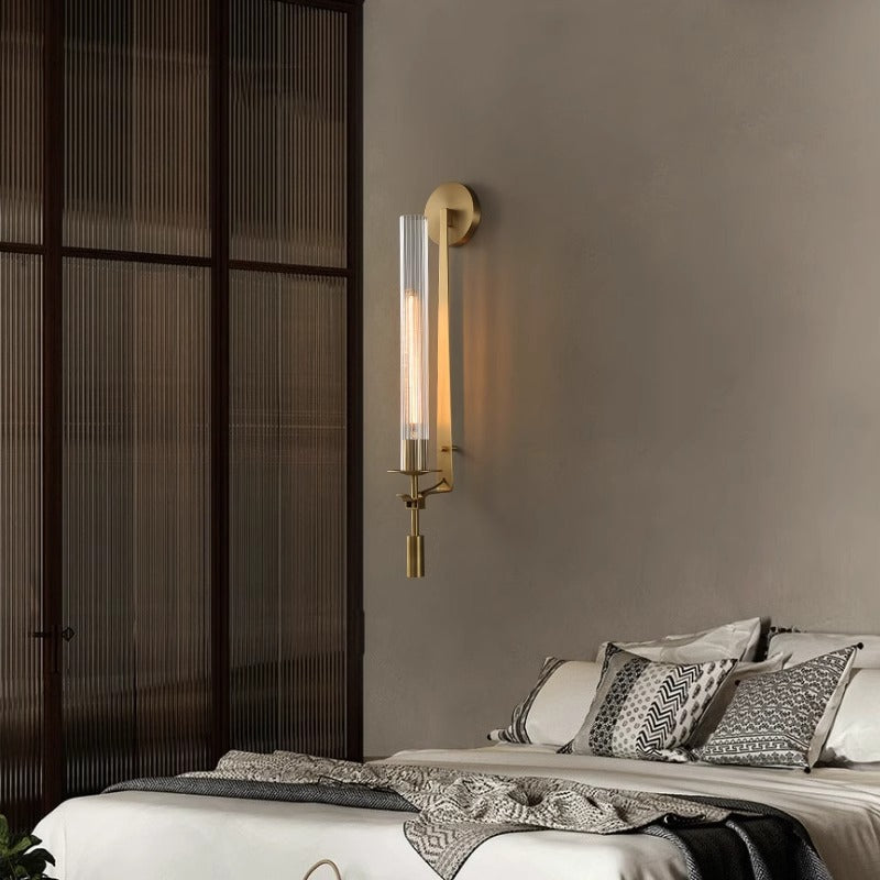 Black Brass Ribbed Glass Wall Sconce