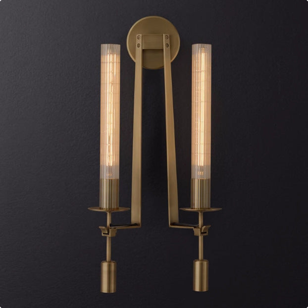 Black Brass Ribbed Glass Wall Sconce